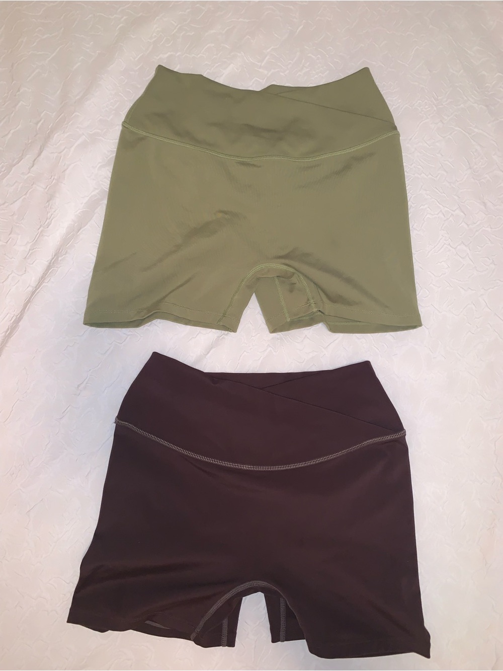 CSB (Crop Shop Boutique) High-Waist Gym Shorts - Olive and Chocolate